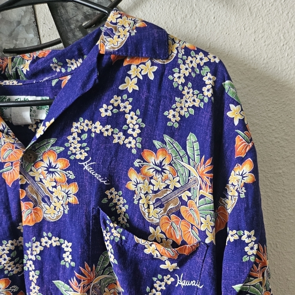 Two Palms Lei of Hawaii Blue Rayon Men's Hawaiian Shirt Size Large. - Picture 3 of 10